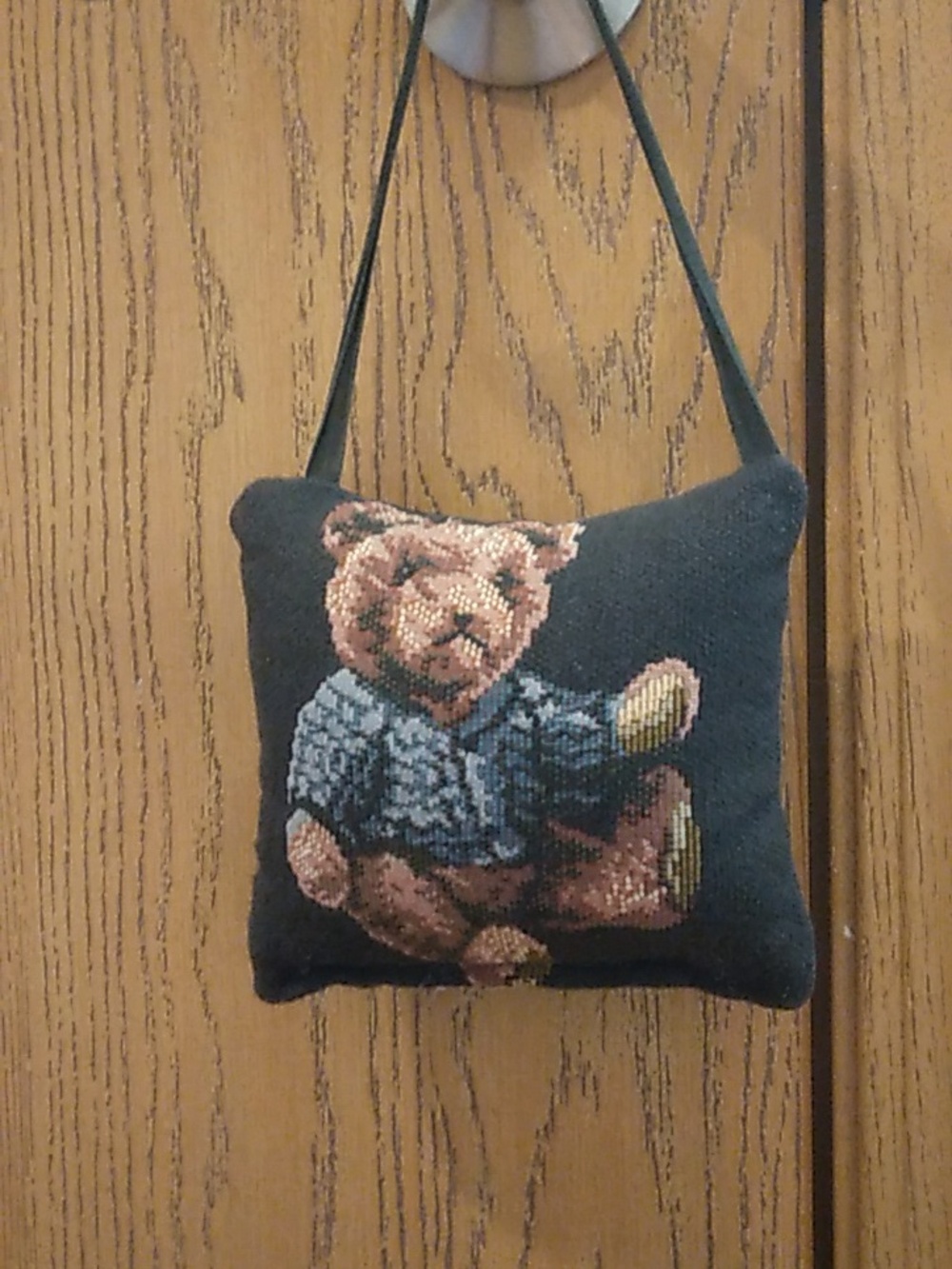 Teddy Bear Needlepoint Tapestry Hanging Door Knob Pillow